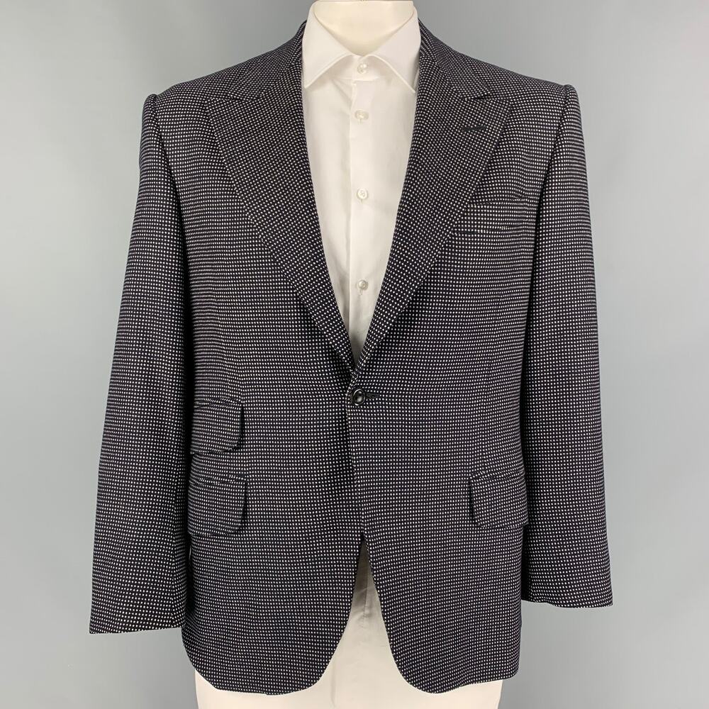 OXXFORD CLOTHES Size 42 Black White Dots Wool Notch Lapel Sport Coat